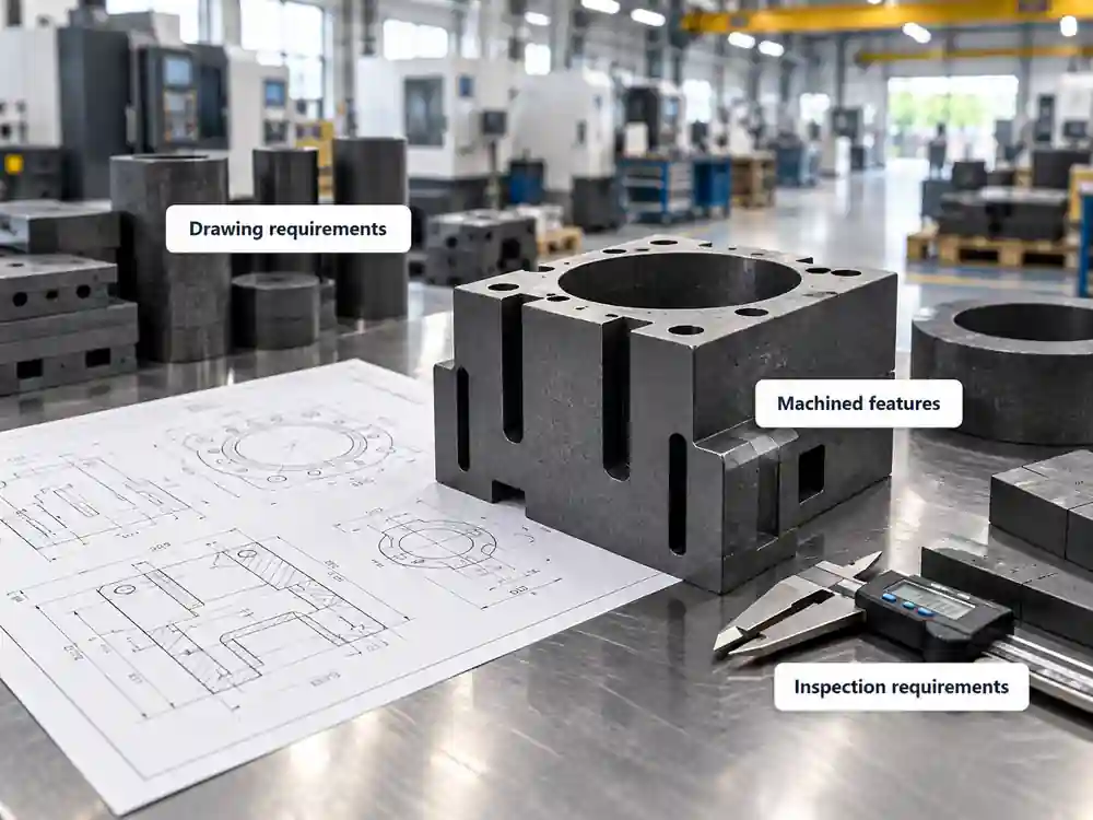 Schematic relating drawing requirements to machined features