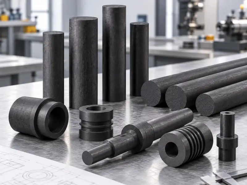 Custom machined graphite rod with threads and holes