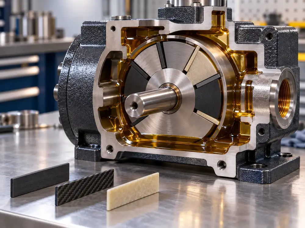 Resin and composite carbon vanes for selected DVP lubricated pumps
